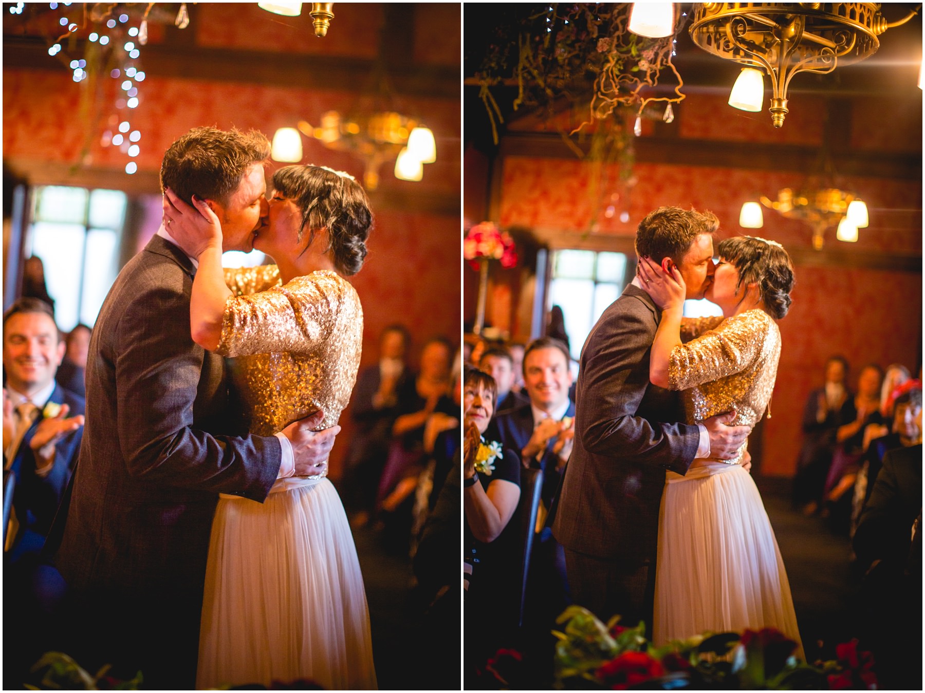 bride and groom have their first kiss at the belle epoque