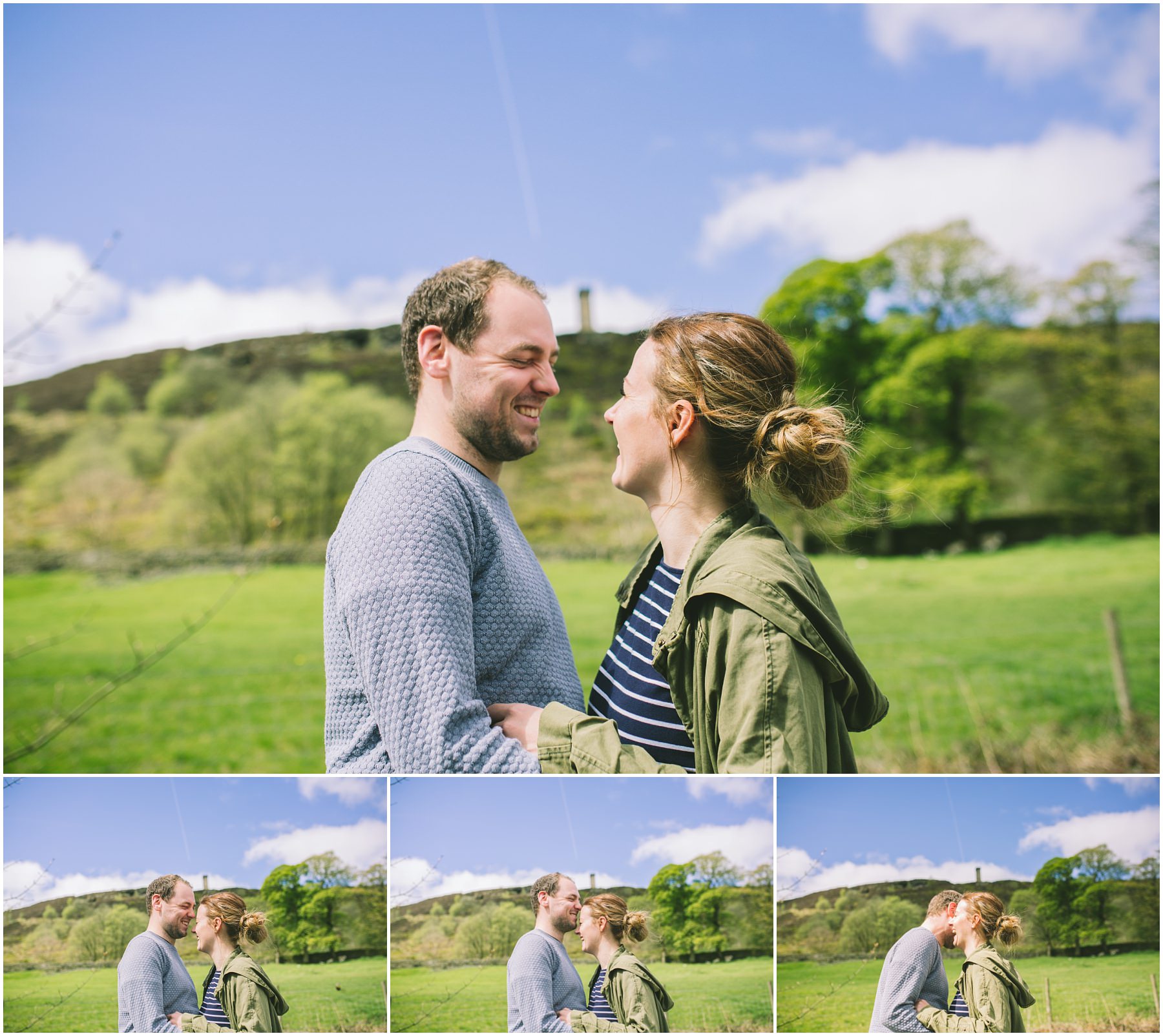Danny an Lauren in front of Peel Tower on their Ramsbottom Engagement Shoot