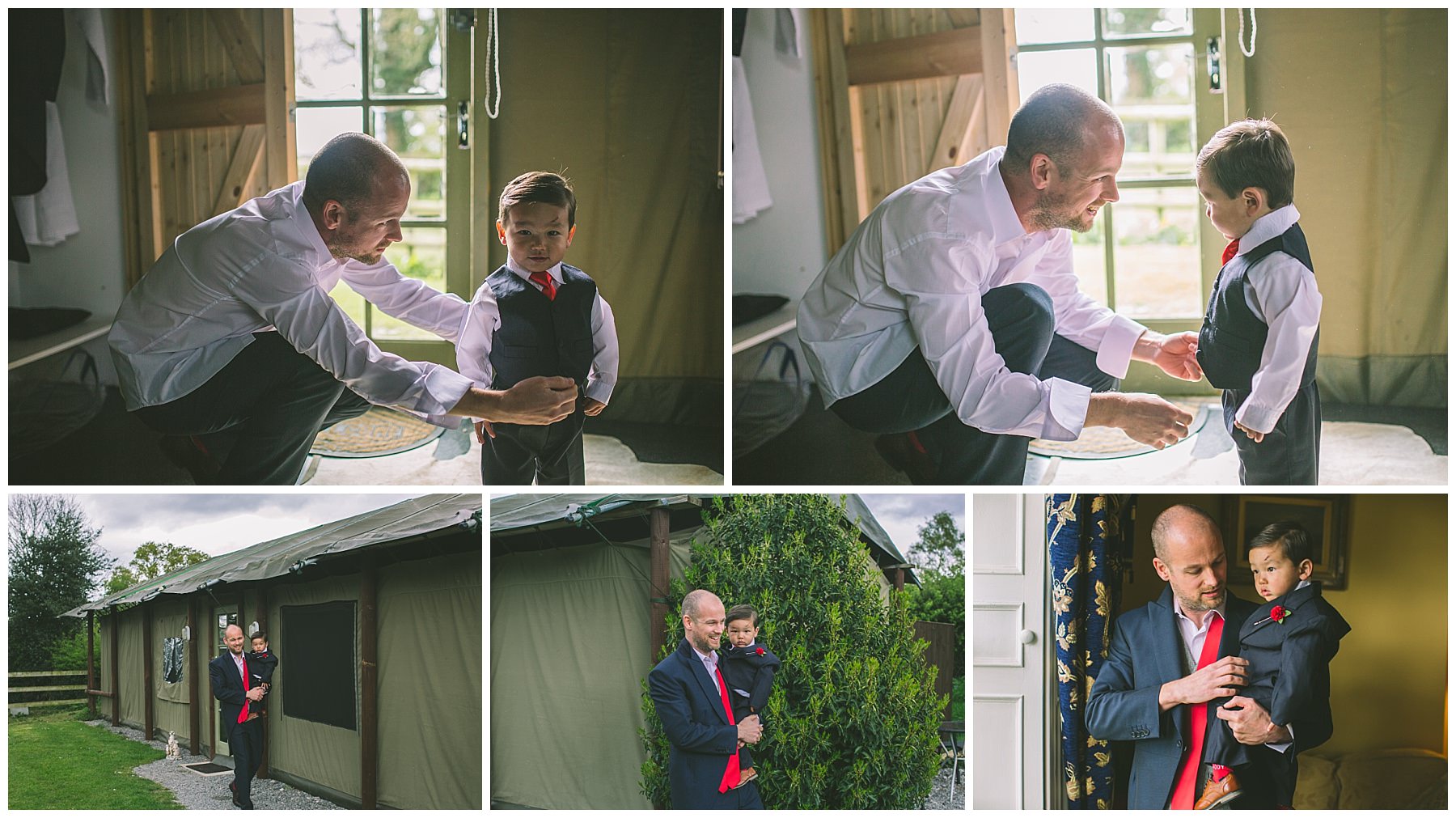 Groom and his Son get ready at Pentre Mawr in a safari lodge