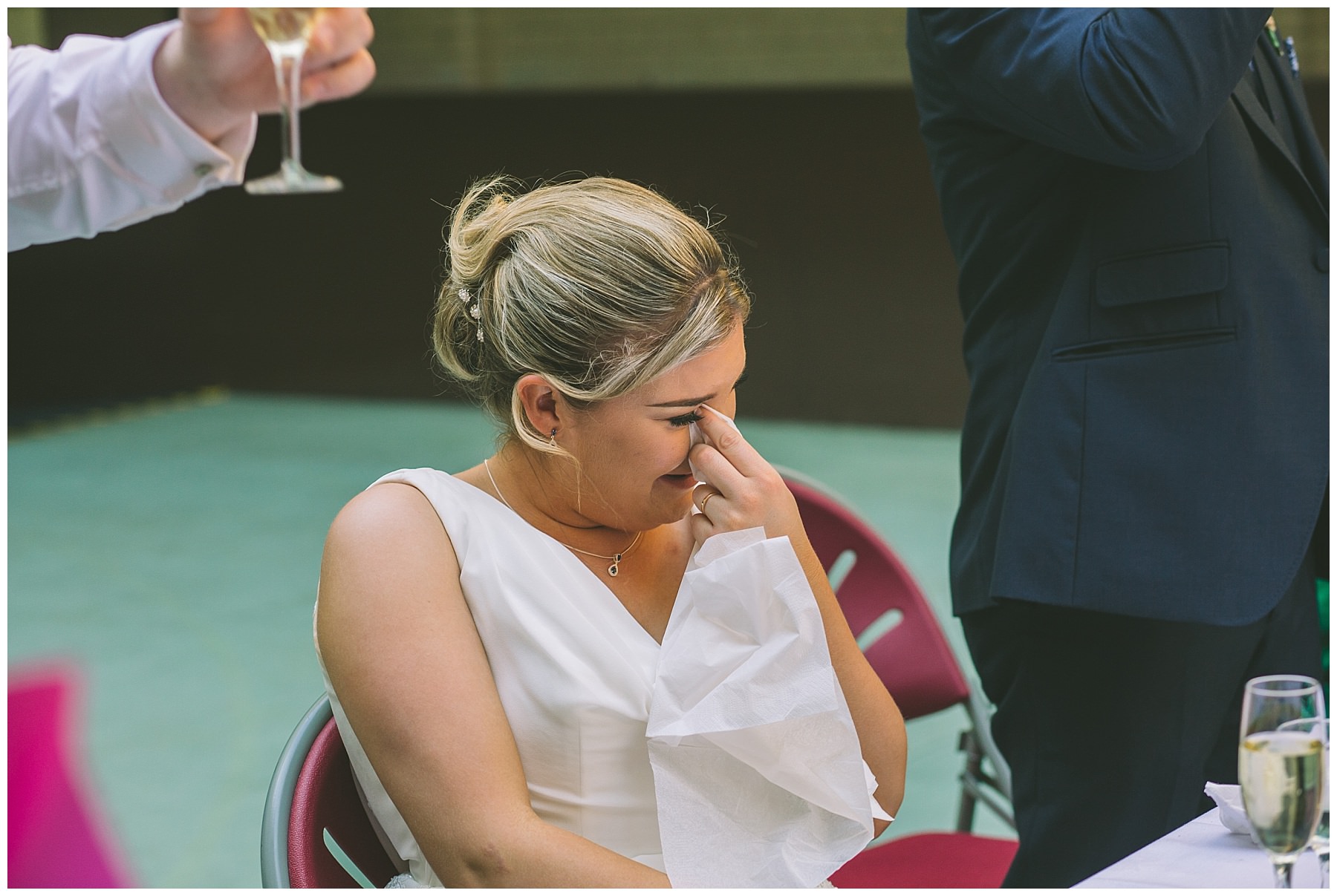 Bride cries during her husbands speech at Victoria Baths