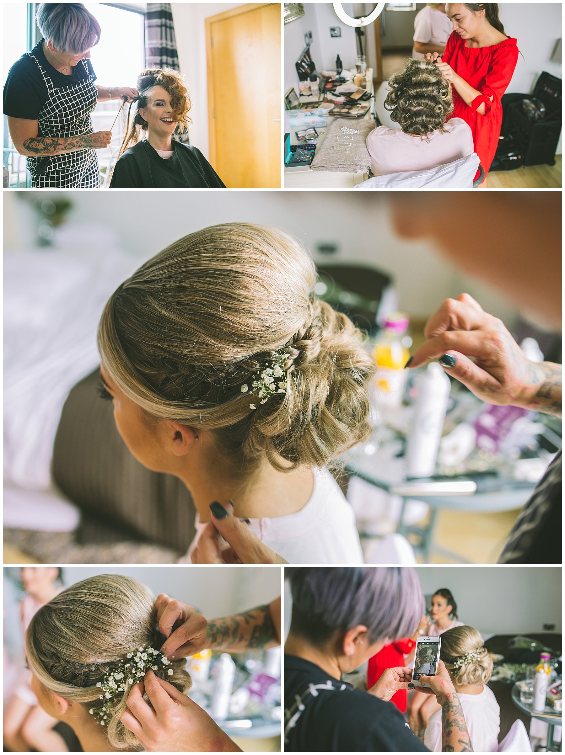 Hair and make up during bridal prep