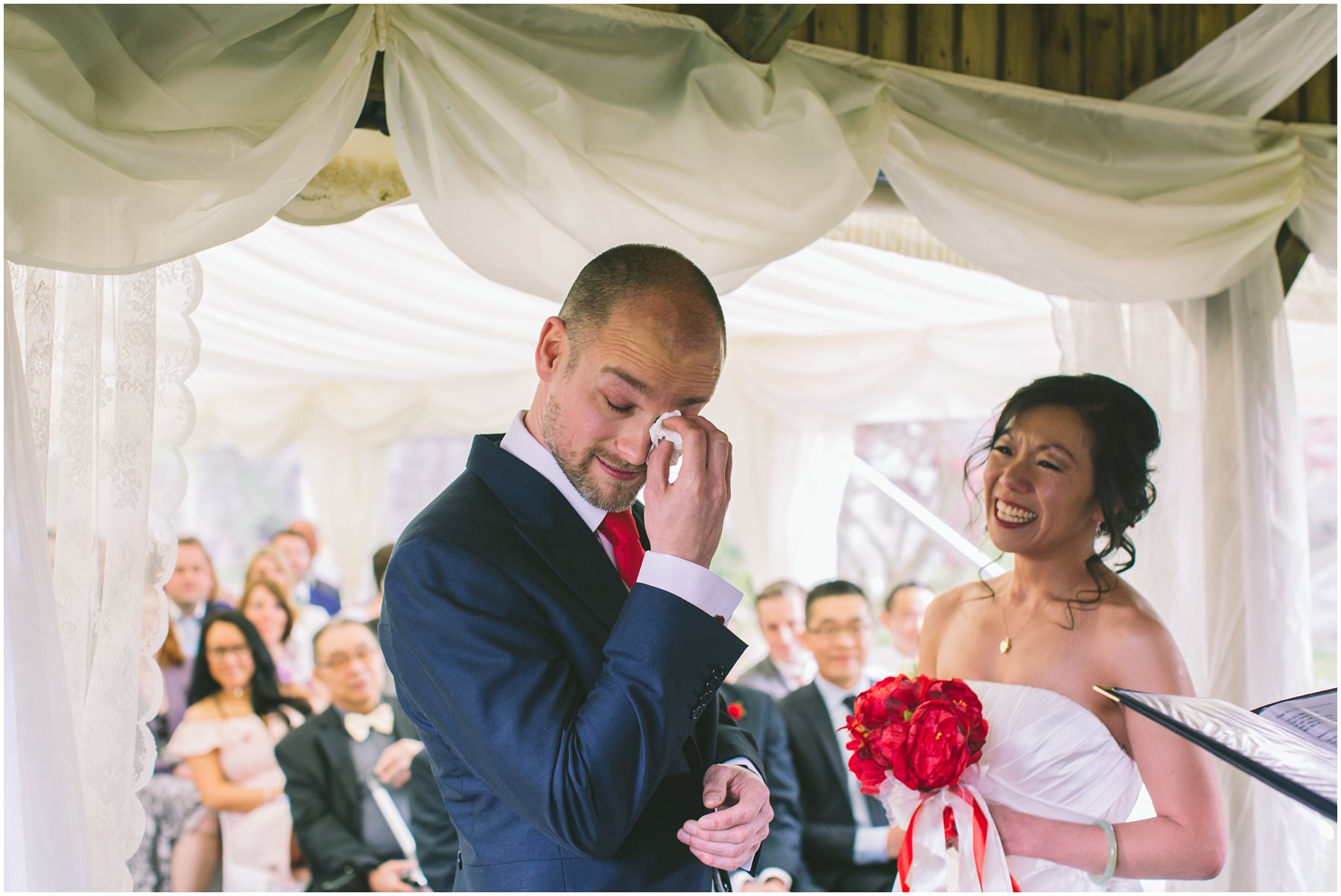 groom cries during ceremony at pentre mawr