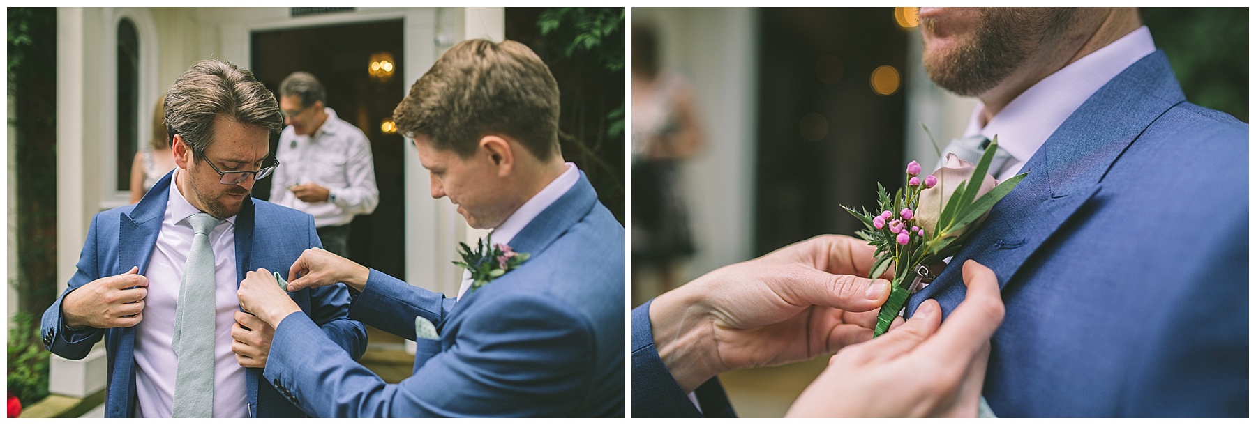 Best man helps the groom with his button hole from The Flower Lounge