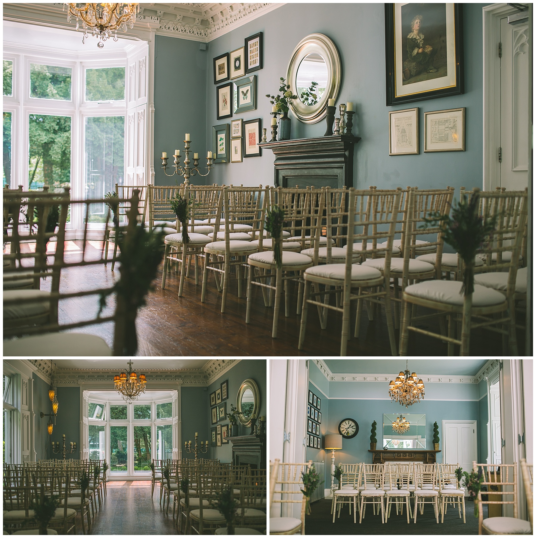 The Blue room at Didsbury House Hotel set out for a wedding
