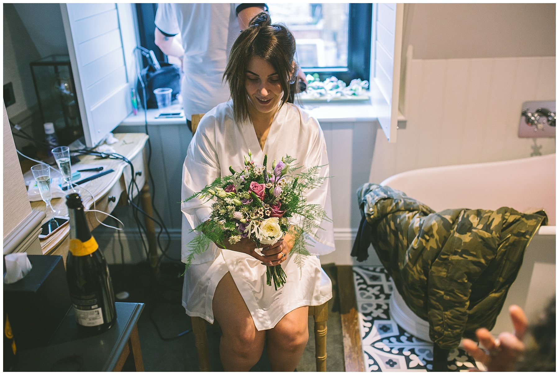 Bride receives her bouquet from Northern Flower Manchester 