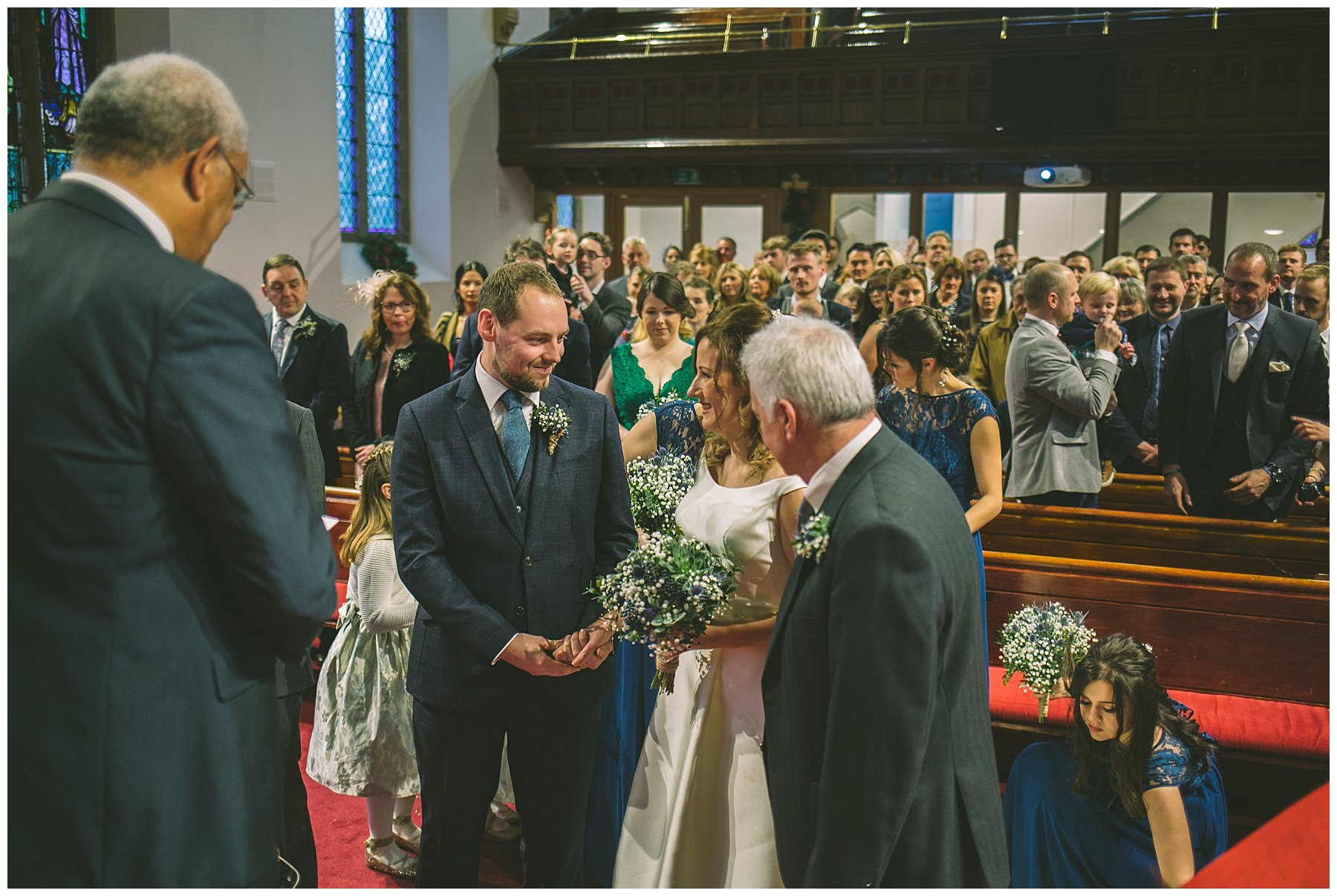 Groom sees his bride for the first time at ramsbottom wedding