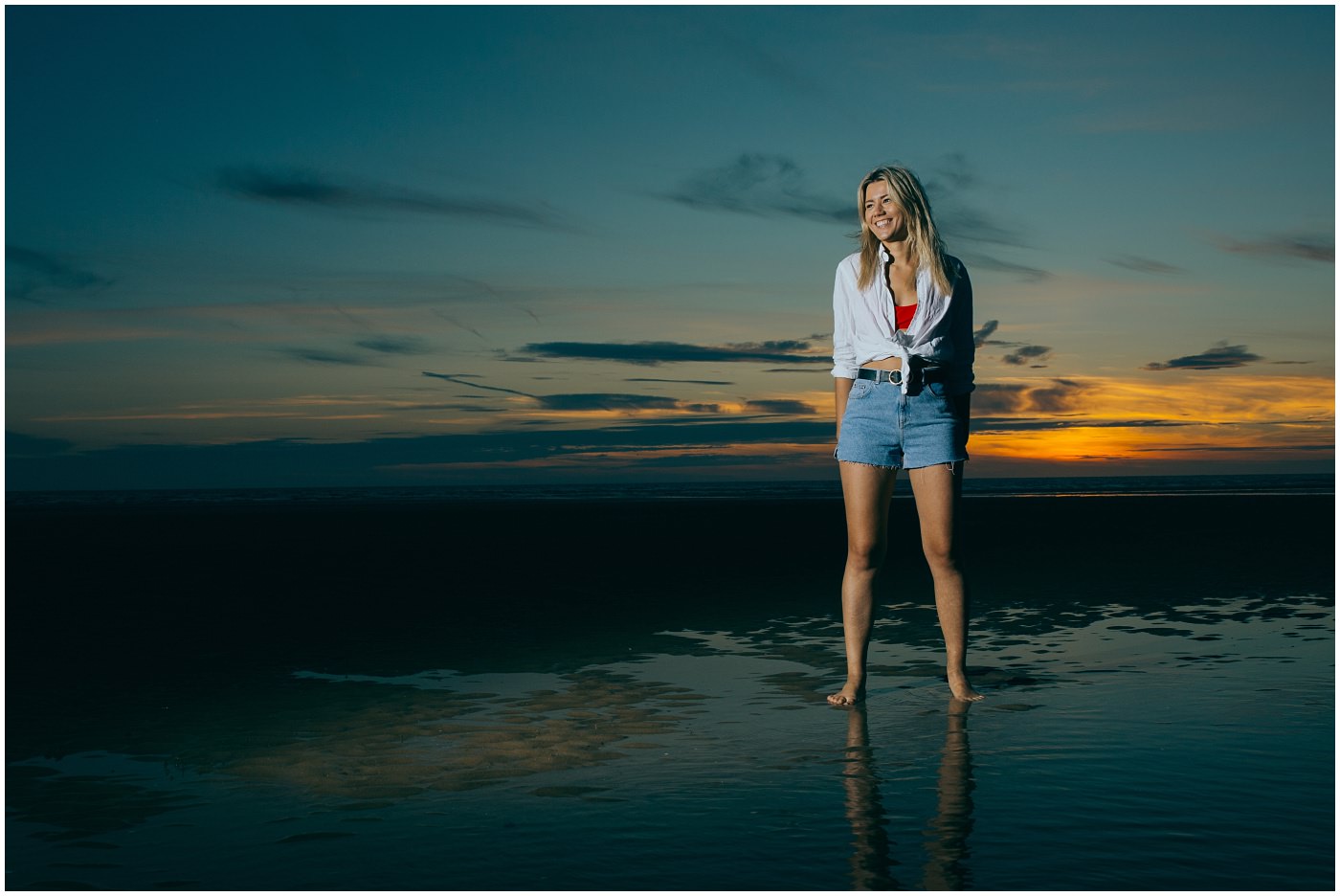 Model on Formby Beach at sunset