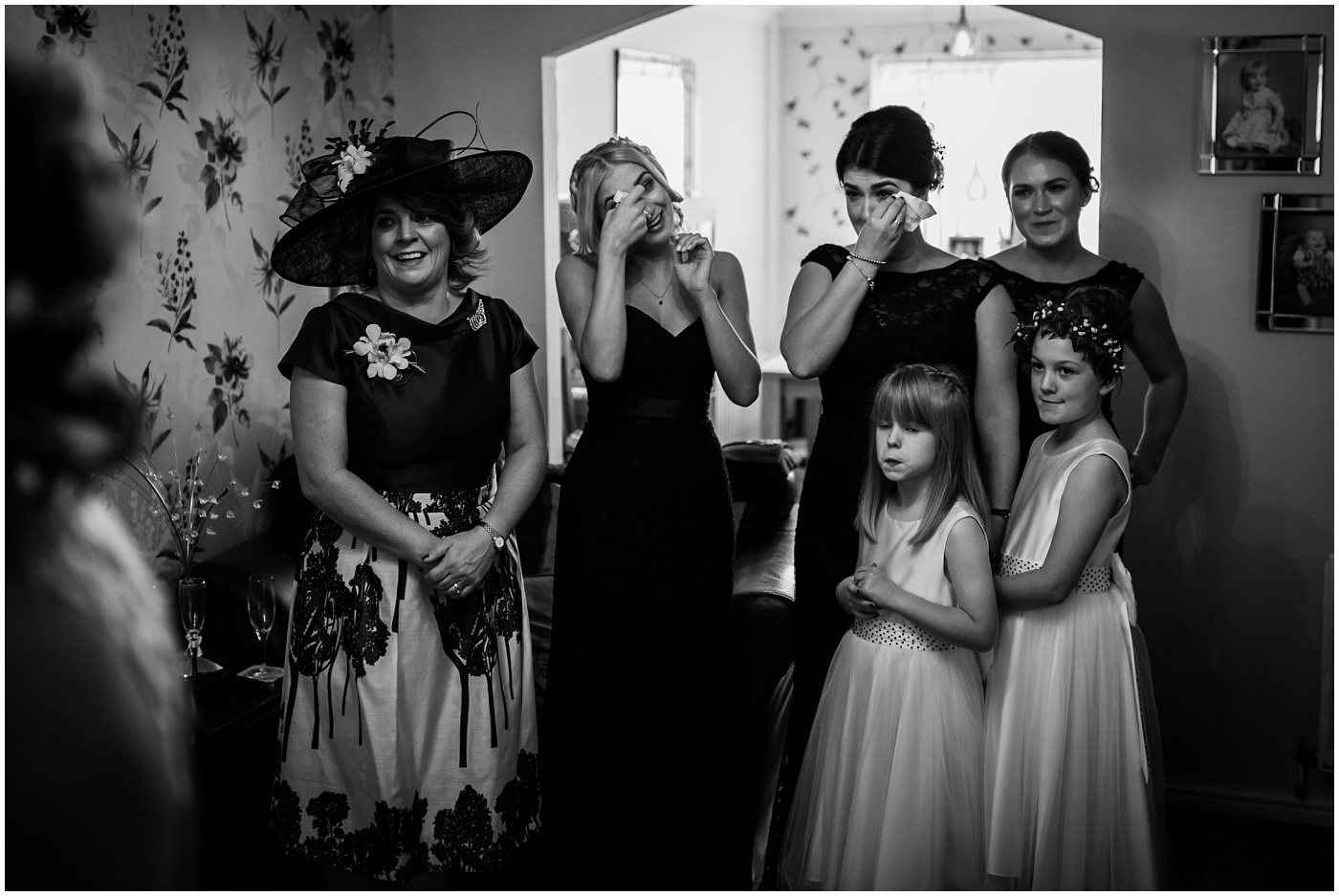 Bridesmaids cry as they see bride for first time