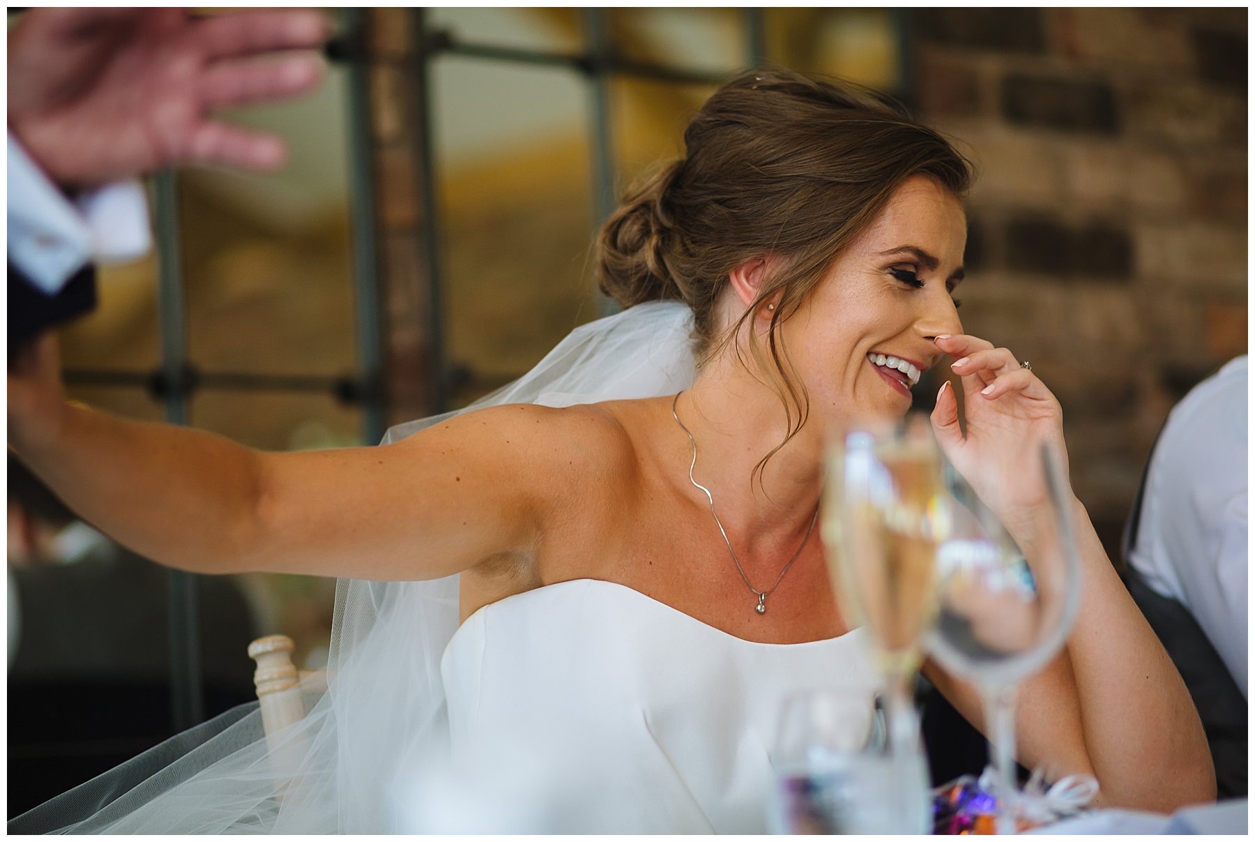 Bride laughs at fathers speech at pryors hayes wedding venue