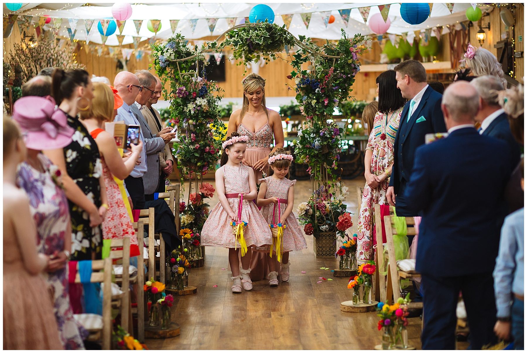 flowergirls and bridesmaid arrive at the wellbeing farm