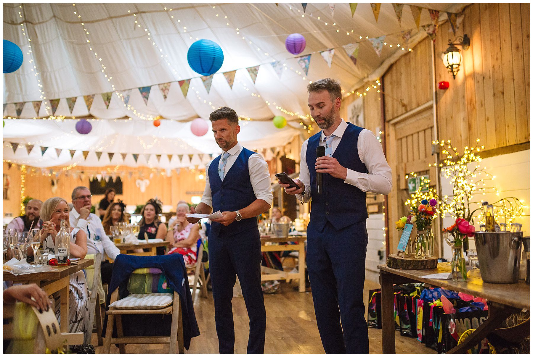 two best men give a speech at bolton farm wedding