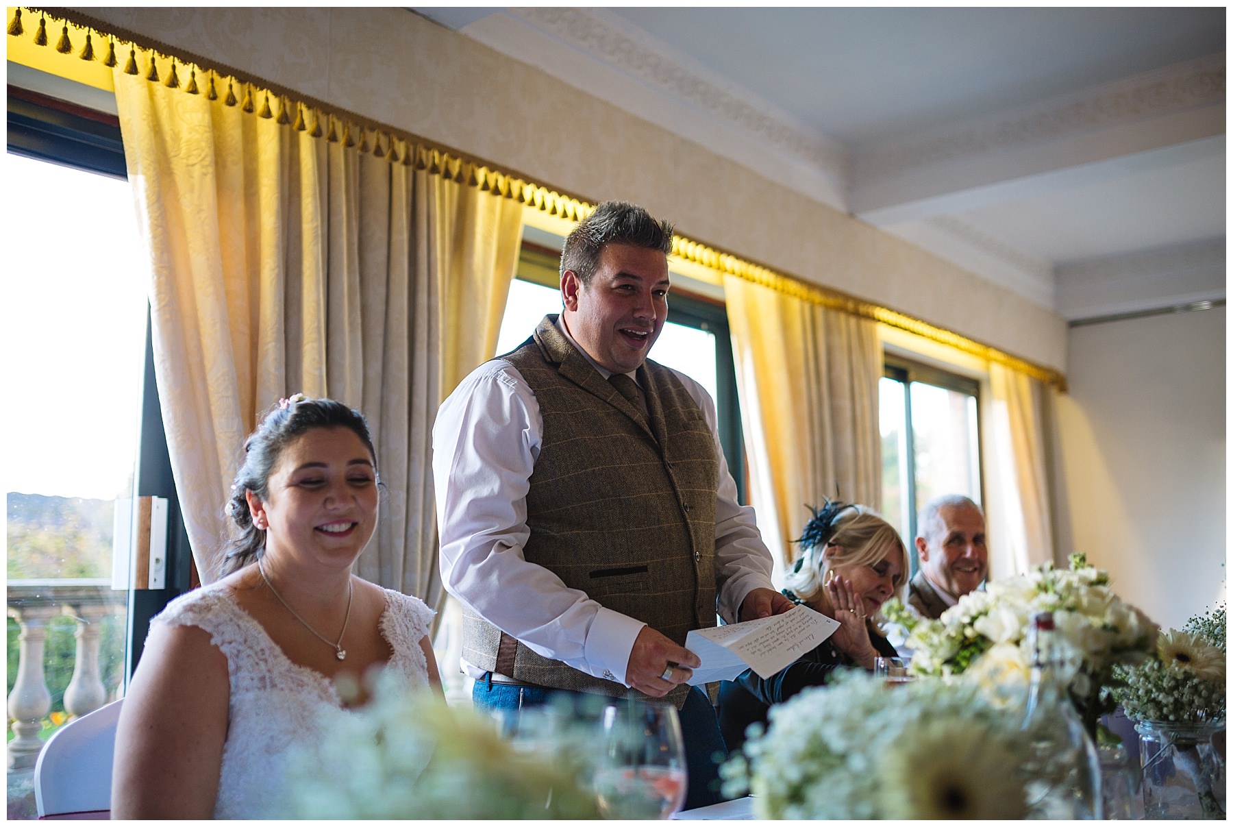 groom gives a speech at his wedding at willington hall