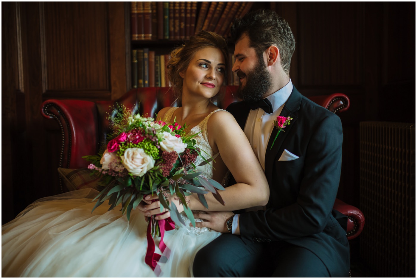 bridal portraits in the bar area at ashfield house