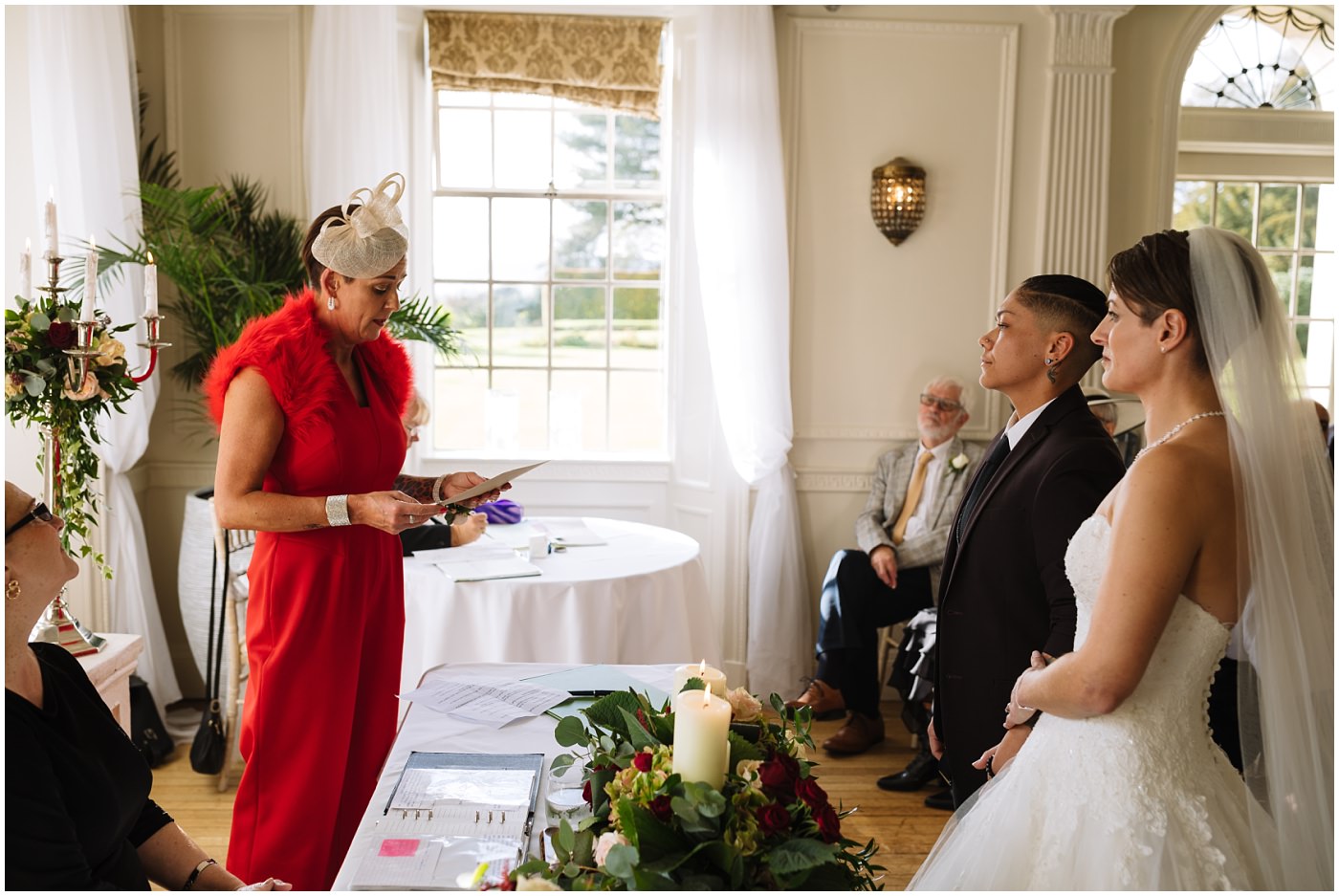 Mother of the Bride does a reading during Eaves Hall Wedding Ceremony