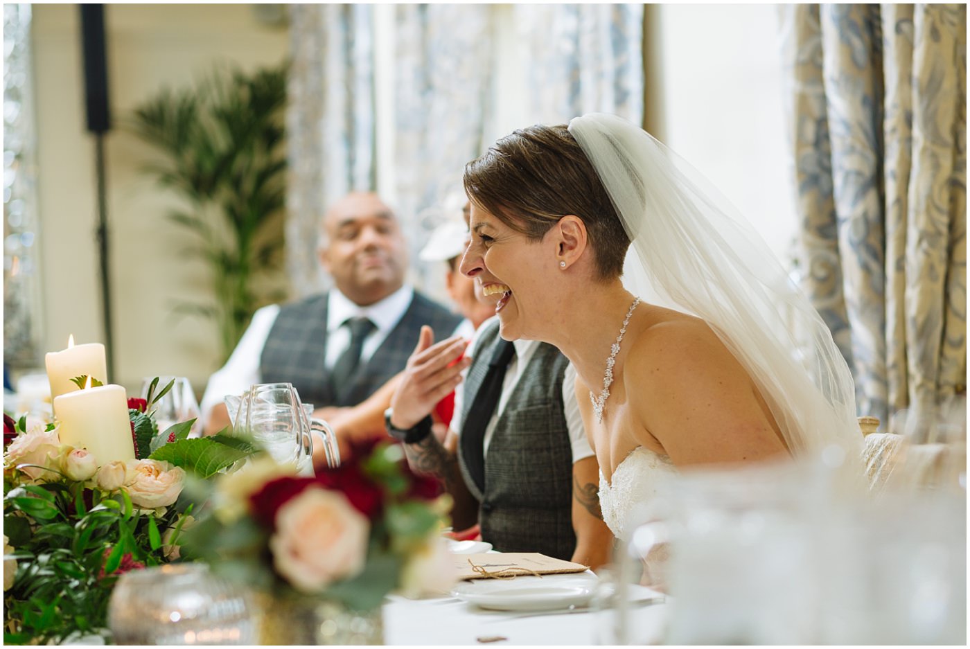 Bride react to funny wedding speeches