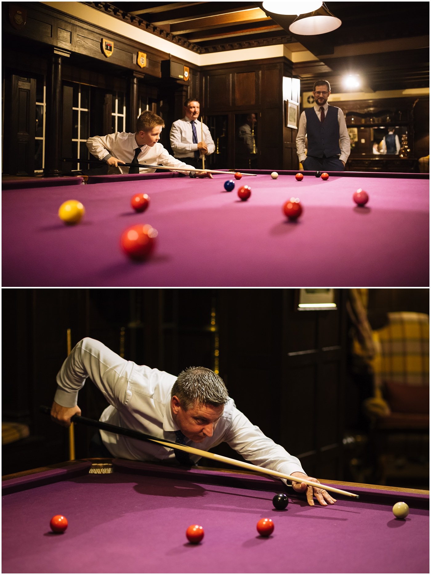 Guests in the snooker room at Eaves Hall