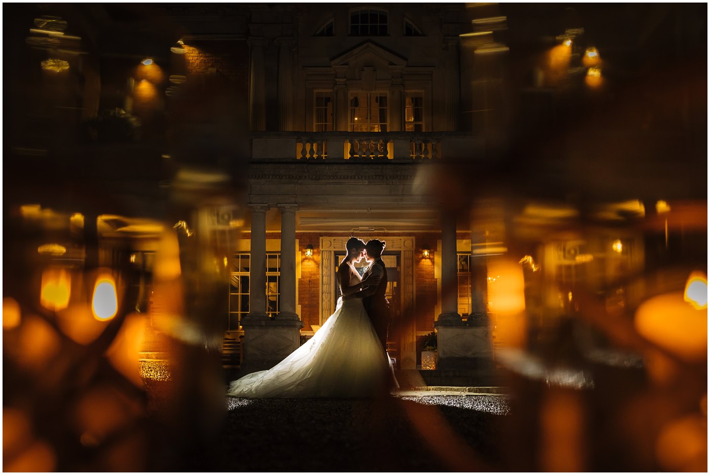 Creative night time wedding photography at Eaves Hall