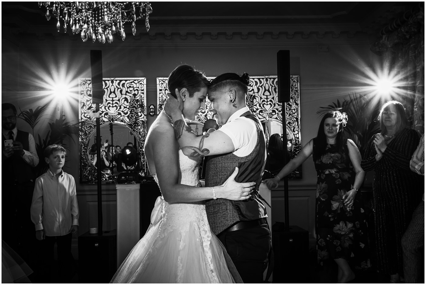 Two brides during their first dance at Eaves Hall Wedding