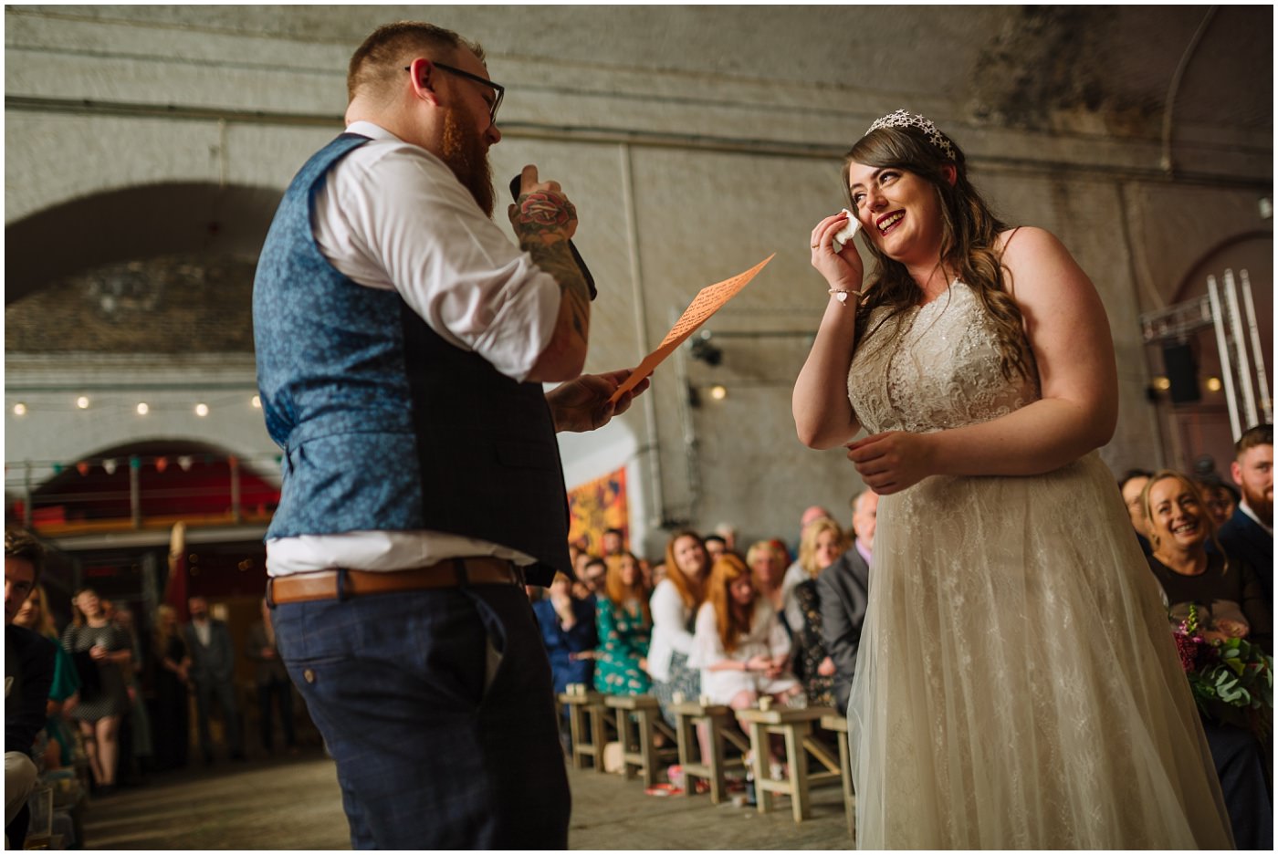 Bride and Groom exchange vows at Manchester Urban Wedding