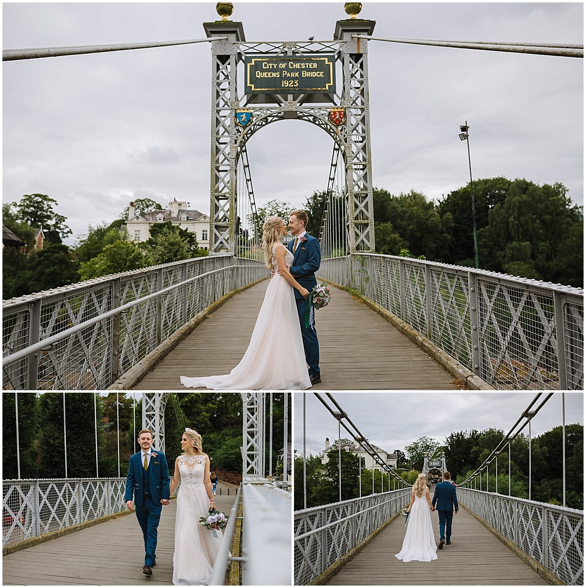 wedding portraits on chester suspension bridge