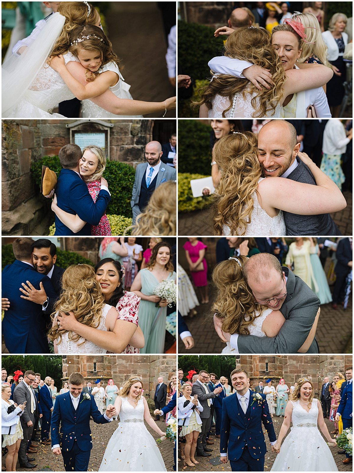 hugs and congratulations after cheshire church wedding
