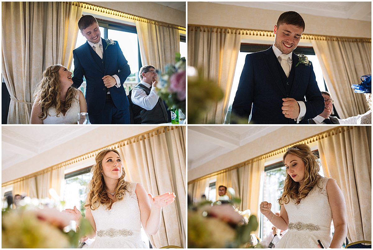 bride and groom give speeches at willington hall hotel in cheshire